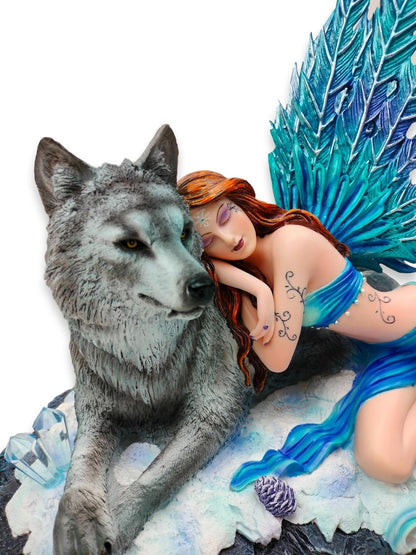 Sleeping Elf Lying on Her Wolf