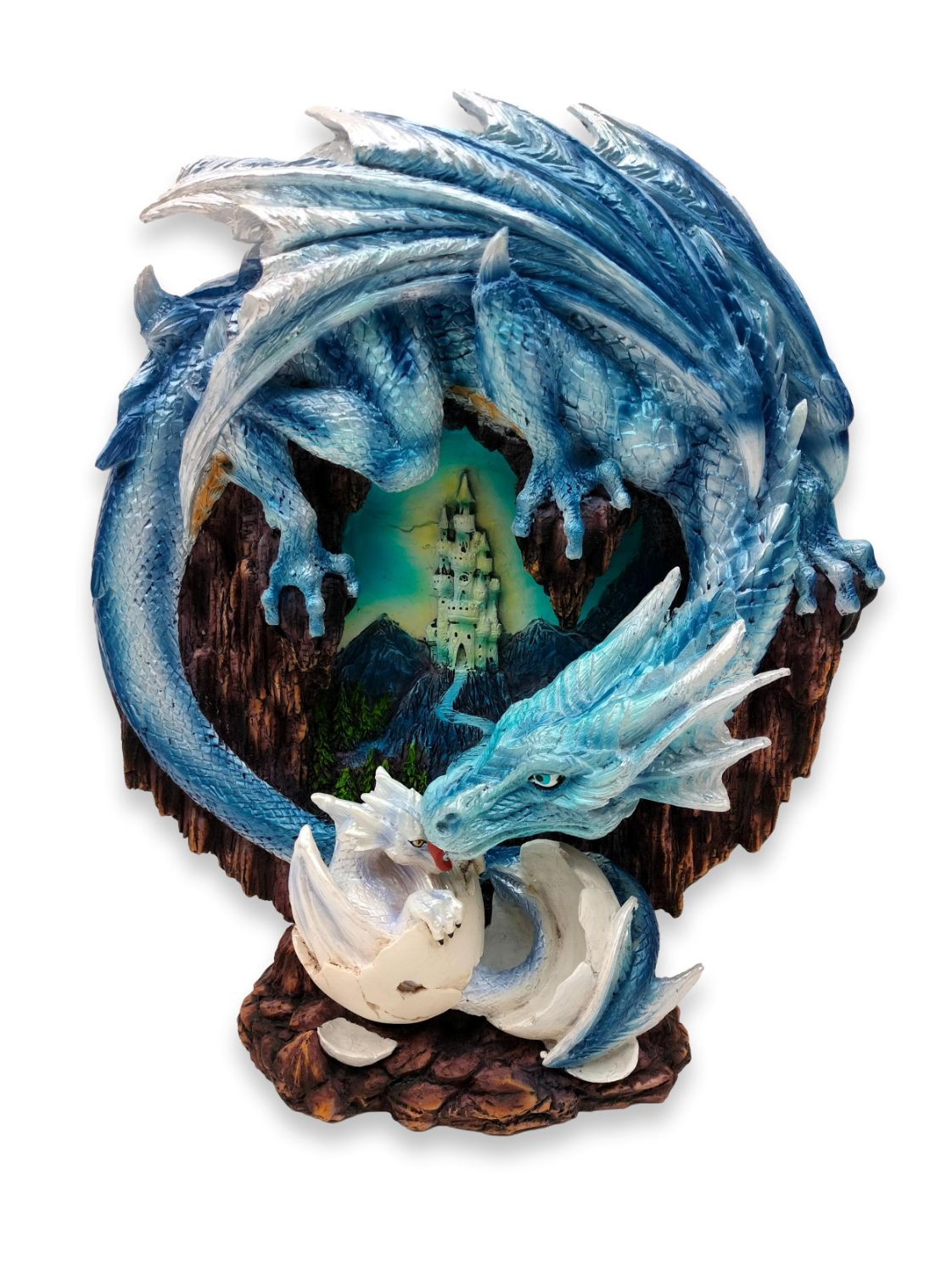 Blauer Drache mit ihrem neugeborenen Drachenjungen