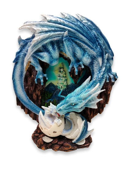 Blauer Drache mit ihrem neugeborenen Drachenjungen