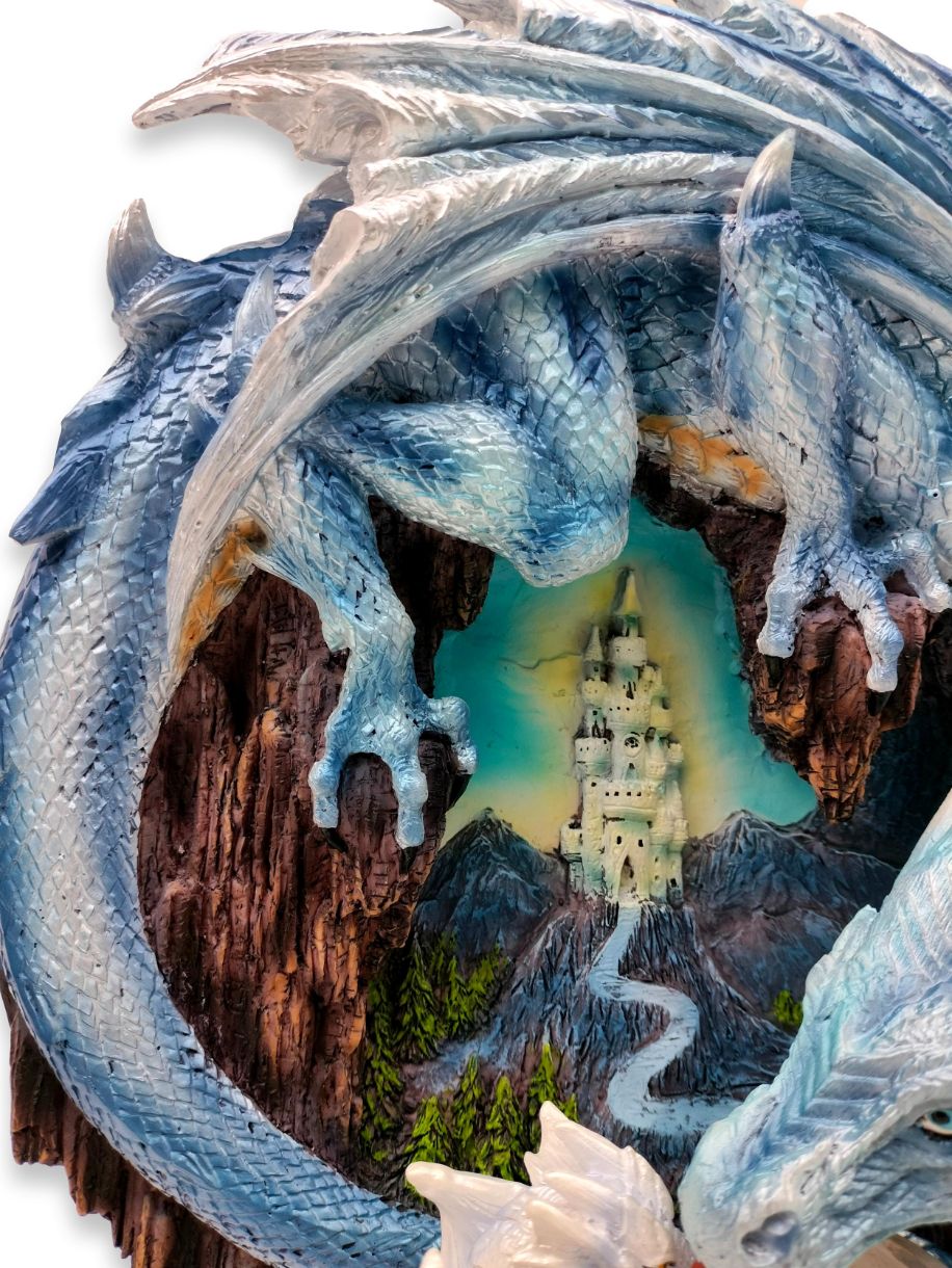 Blauer Drache mit ihrem neugeborenen Drachenjungen