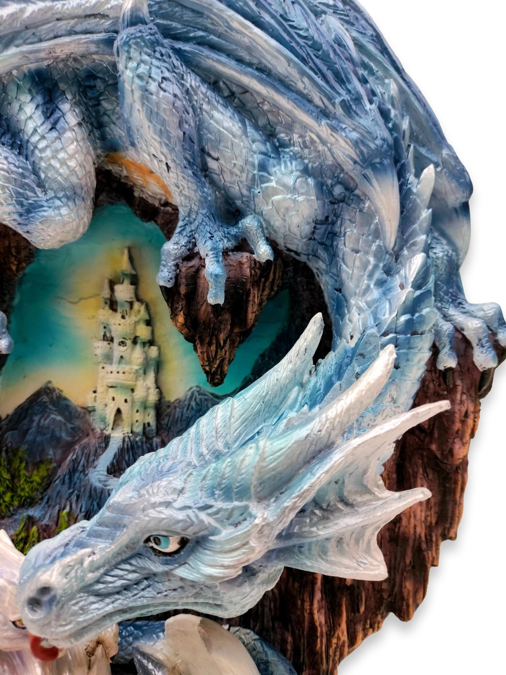 Blauer Drache mit ihrem neugeborenen Drachenjungen
