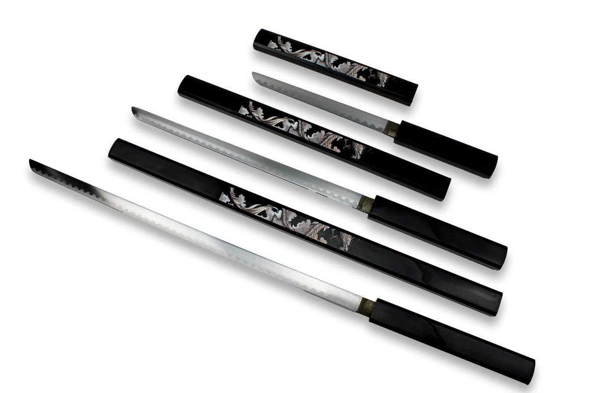 Ensemble de samouraï noir en 3 pièces avec motif de dragon