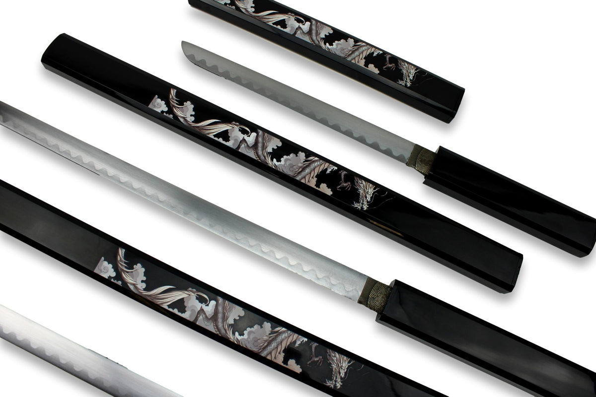Ensemble de samouraï noir en 3 pièces avec motif de dragon
