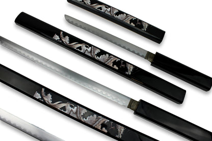 Ensemble de samouraï noir en 3 pièces avec motif de dragon