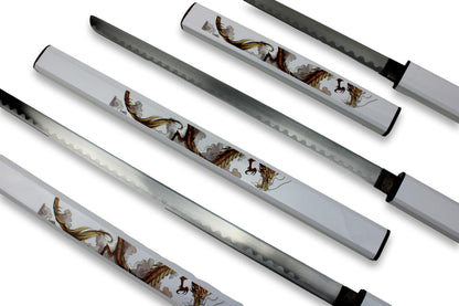 Ensemble de samouraï blanc 3 pièces avec motif de dragon